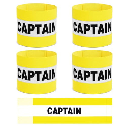 4 Pcs Captain Arm Bands for Soccer, Yellow Adjustable Soccer Captain Armband, Arm Bands Football for Adults and Youth, Suitable for Rugby, Basketball, Volleyball Teams
