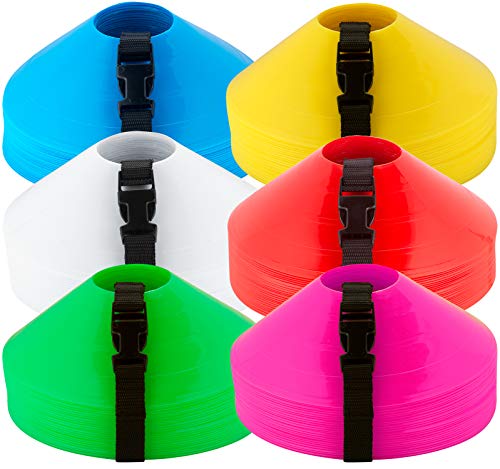 Disc Cones – Set of 25 Agility Cones for Sports Training – 2" Tall, 7" Base Soccer Cones with Carry Strap for Drills & Practice - color: Pink (25 count)