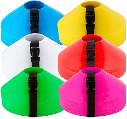 Disc Cones – Set of 25 Agility Cones for Sports Training – 2" Tall, 7" Base Soccer Cones with Carry Strap for Drills & Practice - color: Yellow (25 count)