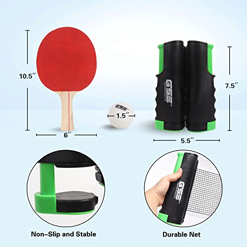 GSE Games & Sports Expert Adjustable Retractable Ping Pong Net Set & Post. Professional Table Tennis Rackets and Balls, Net with Posts and Storage Bag - Pingpong Paddle and Game Table Accessories. | Adjustable, Retractable, Post, Professional, Rackets, Ba