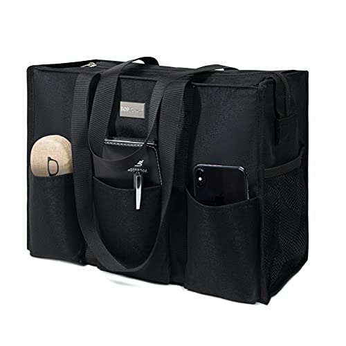 TOPDesign Utility Water Resistant Tote Bag with 13 Pockets, Top Zipper Closure & Thick Bottom Support, for Working Women - color: Black, size: Large