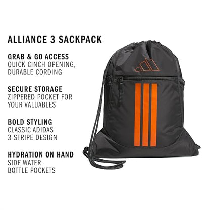 adidas Alliance Sackpack – Drawstring Backpack for Sports, Small Gym Bag - color: Grey Six/Pure Orange/3