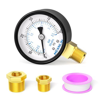 0-50Psi 2" DIAL FACE 1/4" NPT Well Pump Pressure Gauge, with 1/2" NPT and 3/8" NPT Hex Bushing, 3-2-3% Accuracy, Lower Mount - size: 0-50Psi, style: 1/4"NPT Lower Mount