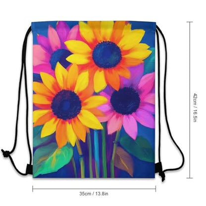 Waterproof Drawstring Bag Gym Sack Sports Backpack for Hiking Swimming Beach Yoga Gear Lightweight Unisex, Psychedelic Sunflower Bags - color: Picture (1006)
