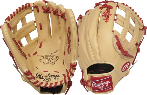 Rawlings | Select PRO LITE Youth Baseball Glove | Pro Player Models | Sizes 10.5" - 12.25" | Multiple Styles - color: Bryce Harper | Camel / Scarlet, size: 12" | Utility