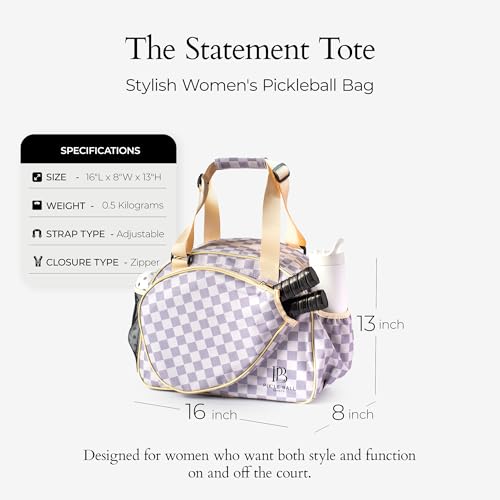 Pik’le’Ball Sport Premium Women's Pickleball Bag – Stylish and Versatile Sports Bag with Water Bottle Holder, Padded Paddle Pocket, and Spacious Design (fits 2+ Paddles!) - color: Checkered Chic Tan