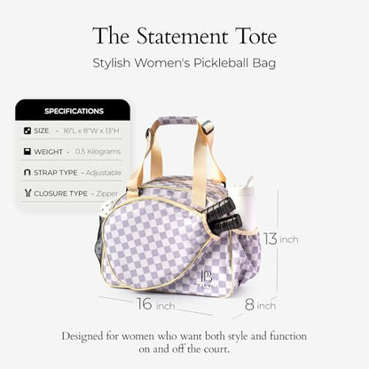 Pik’le’Ball Sport Premium Women's Pickleball Bag – Stylish and Versatile Sports Bag with Water Bottle Holder, Padded Paddle Pocket, and Spacious Design (fits 2+ Paddles!) - color: Checkered Chic Tan