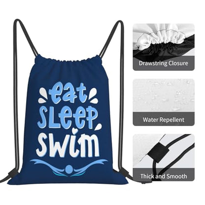 Eat Sleep Swim Unisex Drawstring Backpack Bag Sport Gym Travel Swim Sackpack - color: Eat Sleep Swim