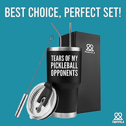Panvola Tears of My Pickleball Opponents Tumbler Sports Player Coach Gifts Vacuum Insulated Stainless Steel Tumbler With Removable Lid And Straw (30 oz) - style: 30 oz