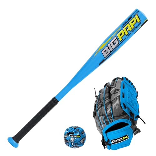 Ortiz34 Youth T-Ball Set, 25” Signature Aluminum T-Ball Bat with -10 Drop, Foam Core T-Ball, 9” Lightweight Youth Glove, Vibrant Graffiti Print - color: Blue