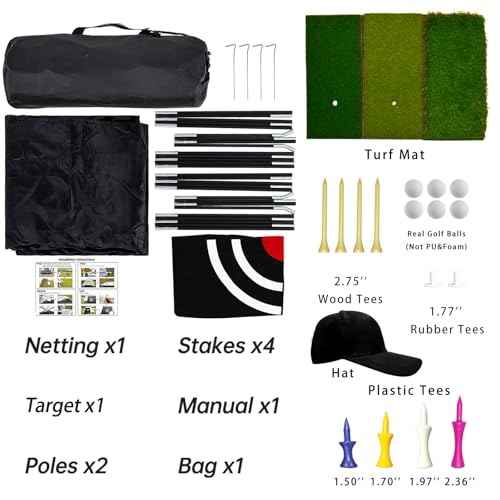 Golf Practice Net with Mat & Accessories: Portable Swing Trainer for Backyard Driving – Durable Target Cloth for Men & Golf Enthusiasts – 10X6X6.5FT Indoor Outdoor Use