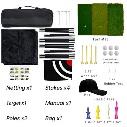 Golf Practice Net with Mat & Accessories: Portable Swing Trainer for Backyard Driving – Durable Target Cloth for Men & Golf Enthusiasts – 10X6X6.5FT Indoor Outdoor Use
