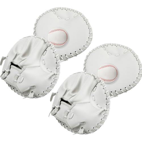 VioraWhite 2 Pack Pancake Baseball and Softball Training Glove - Flat & Soft Premium PVC Fielding Gear for Right-Hand Throw, Great Choice for Teens
