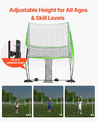 VEVORAdjustable Height Badminton Net Set for Backyard Beach Lawn, Outdoor Portable Volleyball Net with Carrying Bag, 4 Square Quick Assemble Game Set for Kids and Adults