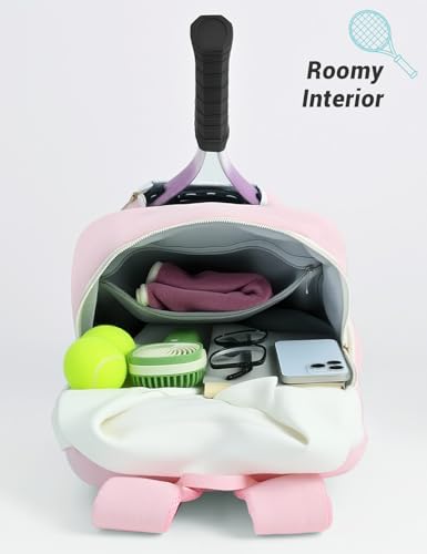 Quilted Tennis Bag for Women Men- Large Tennis Backpack Holds 2 Rackets with Ventilated Shoe Compartment & Wet Pocket - color: Pink