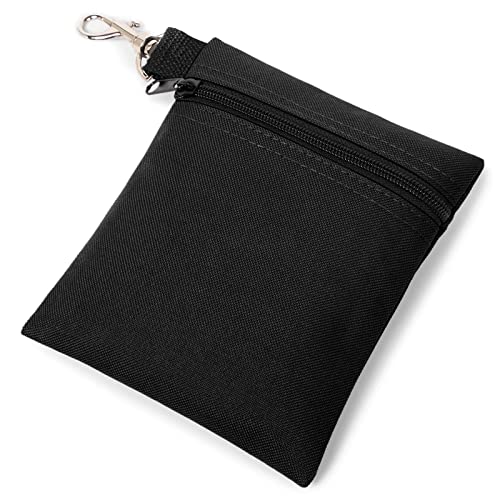 Golf Tee Pouch, 5.62 X 6.87 Inch Professional Zipper Golf Tee/Ball Pouch Bag with Metal Lobster Claw Clip - color: BLACK