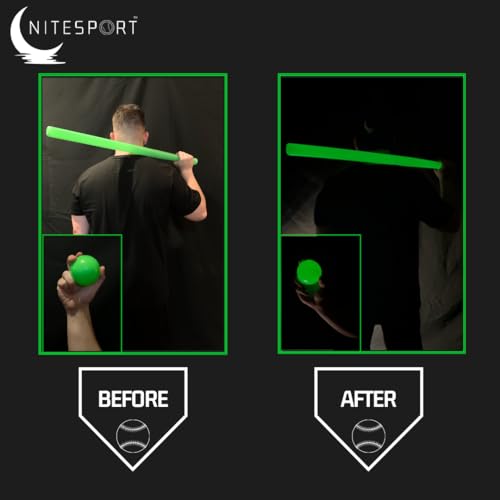 Glow in The Dark Plastic Baseball Bat w/ 3 Glow in The Dark Plastic Baseballs Bundle UV Flashlight Included (Electric Lime)