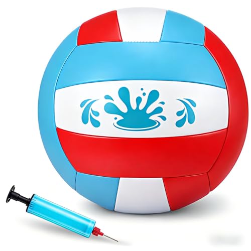 Leitee 5/8.5 Inches Waterproof Volleyball Swimming Pool Water Volleyball with Soft Cover and Pump for Adults Pool Beach Game Outdoor Indoor - color: Deep blue/Red/White, size: 8.5 Inch