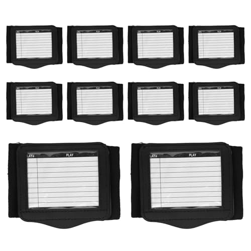 10pcs Football Play Wristbands, Triple Window Quarterback Playbook Wristband for Signs Rugby Armband with Blank Play Sheets for Flag Football Softball Soccer and Sports (Black)