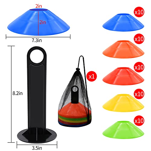 25/50/100pcs Disc Cones, Agility Soccer Cones with Carry Bag and Holder, Soccer Cones for Sports Training, Football, Soccer, Basketball, Coaching, Practice Equipment, 5 Color - color: A-50 Pack
