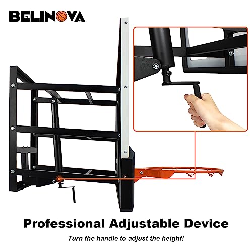 54" Basketball Hoop Wall Mount Adjustable-Height Backboard and Rim Indoor Outdoor Full Size Regulation Basketball Goal Wall Mounted for Gyms Garages Schools