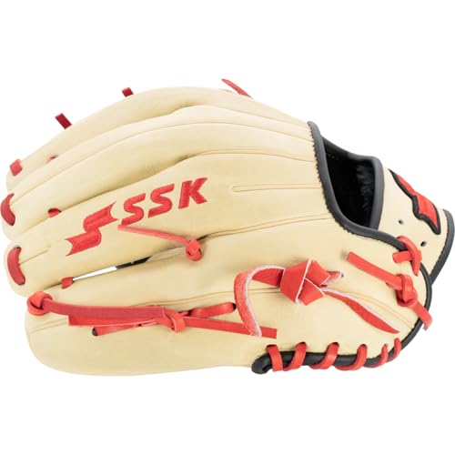 SSK Z5 Craftsman Infield Baseball Glove – 11.25” - 11.5” - 11.75” - 12” – Right & Left Hand Throw - color: Camel/Black/Red, size: 11.5" - Right Hand Throw