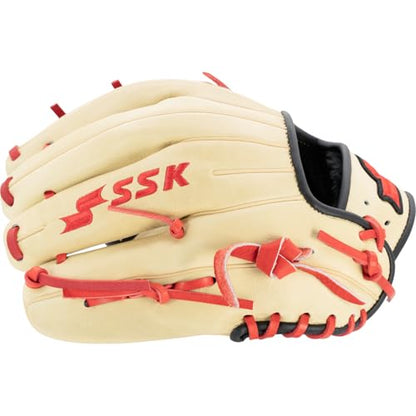 SSK Z5 Craftsman Infield Baseball Glove – 11.25” - 11.5” - 11.75” - 12” – Right & Left Hand Throw - color: Camel/Black/Red, size: 11.5" - Right Hand Throw