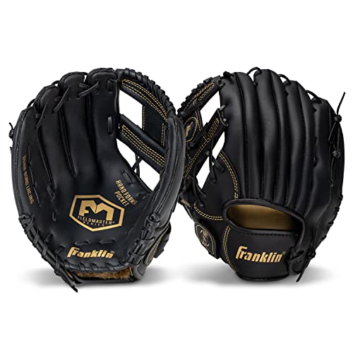 Franklin Sports Field Master Baseball + Softball Glove - Field Master Adult + Youth Baseball + Softball Mitt - Men's + Women's Gloves - Right Hand Throw - color: Black/Gold, style: 11" - I Web