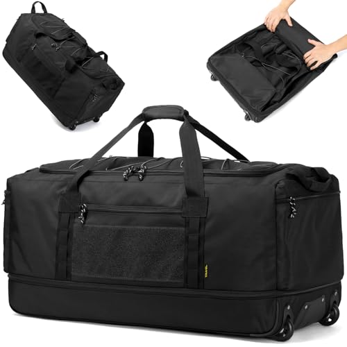 170L Extra Large Baseball Bag with Wheels Gym Duffle Softball Catchers Coach Team Equipment Bags Collapsible Rolling Travel Duffel Bat Gear Bag for Hockey Basketball Football Volleyball Soccer - color: Black
