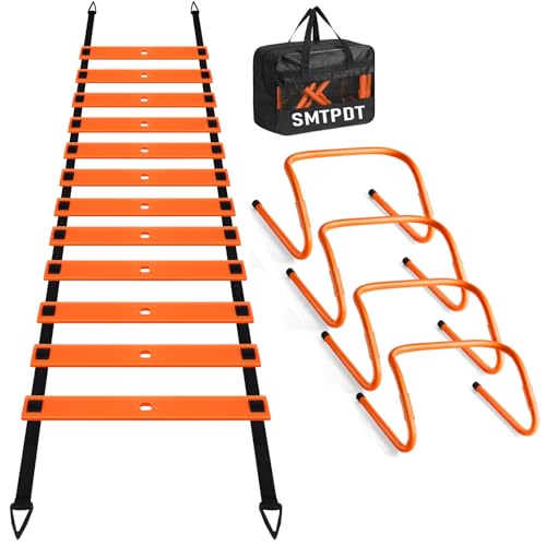Agility Ladder,Soccer Training Equipment Set,20ft Speed Ladder,4 Agility Hurdles,Football Basketball Training Equipment,Football Accessories for Kids Youth Adults | Footwork, Speed & Agility Training - color: orange