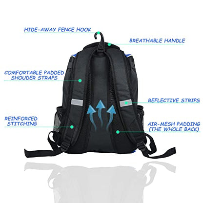 WOLT Youth Baseball Bag - Bat Backpack for Baseball, T-Ball & Softball Equipment & Gear, Bat & Glove Holder, Large Main Compartment for Helmet & accessories, Separate Shoes Compartment, Fence Hook - color: Black