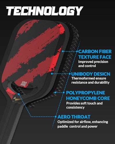 Warping Point Carbon Fiber Pickleball Paddle & Crossbody Adjustable Grey Pickleball Bag | Aero Throat & Thermoformed Polypropylene Honeycomb Core | Textured Carbon Grit Surface | Power