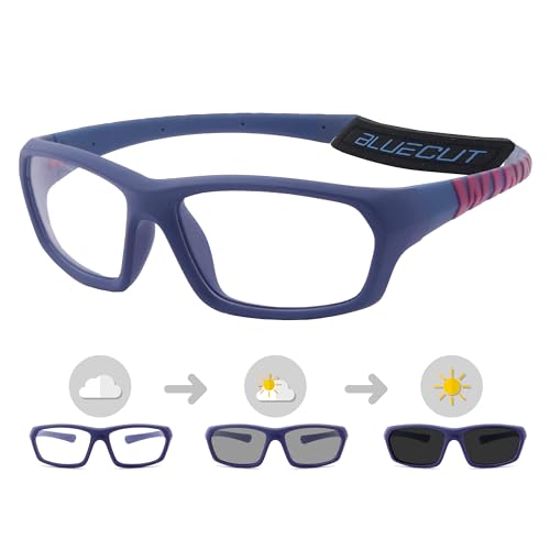 BLUE CUT Sports Protection Goggles, Photochromic Lenses Safety Glasses for Basketball, Pickleball and Outdoor Sports - color: Navy/Photochromic