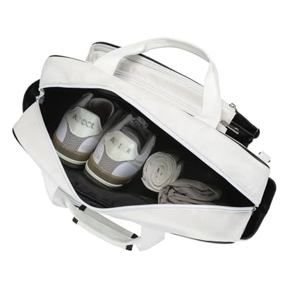 Tennis Bags Leather Tennis Racket Bag Women Tennis Tote Bag PU Sport Handbag Waterproof Lightweight Badminton Racket Shoulder Bag For 2 Rackets With Removable Shoulder Straps Outdoor