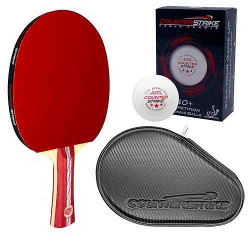 Counterstrike Atmostorm Paddle Bundle (Includes Hard Case & 6 Balls) | Ping Pong Paddle | Offensive Table Tennis Paddle | ITTF Approved | Ping Pong Set - color: Black Matte Fiber Hard Case