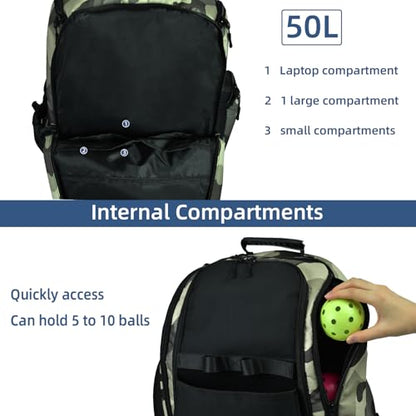 Pickleball Backpack, Large Sports Bag with Shoe Compartment, for Men and Women - color: Camouflage