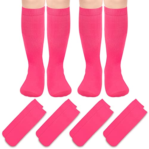 Sarfel 4 Pairs Youth Kids Toddler Soccer Socks Girls Boys Baseball Socks Kids Football Softball Accessories Team Sports - color: Hot Pink, Hot Pink, Hot Pink, Hot Pink, size: 9-12 Years