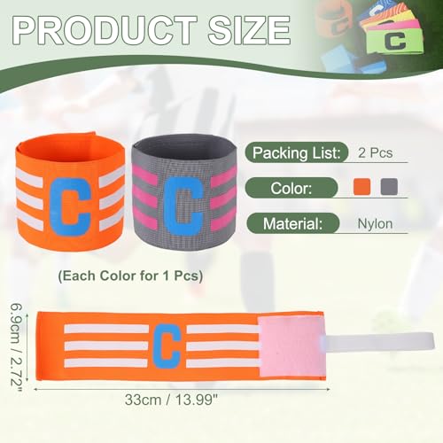 Captain Arm Bands for Soccer, Soccer Captain C Armband, Classic Striped Elastic Protective Arm Badge Player Bands - color: Orange/Gray