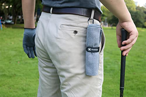 Handy Picks Microfiber Golf Towel (16" X 16") with Carabiner Clip, Waffle Pattern Golf Towel Hook and Loop Fastener - The Convenient Golf Cleaning Towel - color: Grey