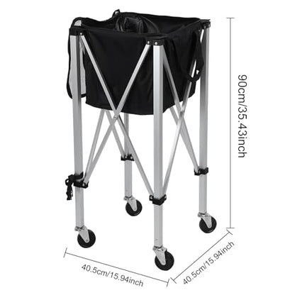 Foldable Tennis Ball Cart,Portable Tennis Ball Basket with Wheels Holds 160 Tennis Balls, Lightweight Ball Carrier Practice Hopper for Baseball Softball Tennis Pickleball
