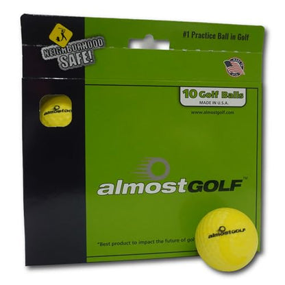 Best Practice Golf Balls on The Planet. Perfect for Golf Training. Solid Contact for Great Feedback. Limited Flight for Backyard use. Safe for Indoors. by AlmostGolf (10 Pack Yellow)
