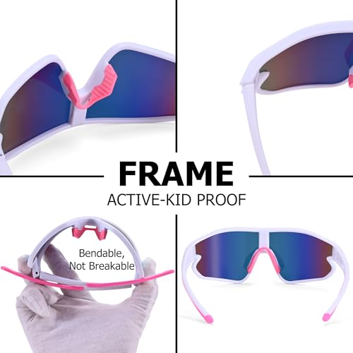 Kids Baseball Sunglasses - Youth Baseball Sunglasses for Boys Girls - Sports Softball Shades Age 6-14 - color: B5 White / Gold Mirror