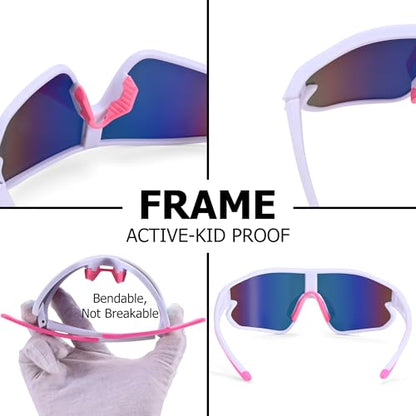 Kids Baseball Sunglasses - Youth Baseball Sunglasses for Boys Girls - Sports Softball Shades Age 6-14 - color: B5 White / Gold Mirror