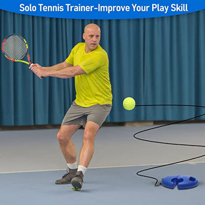 Tennis Trainer Rebound Ball with String Solo Tennis Training Kit Portable Practice Rebounder Equipment Training Tools with Long Elastic Ropes for Adults, Kids, Beginners
