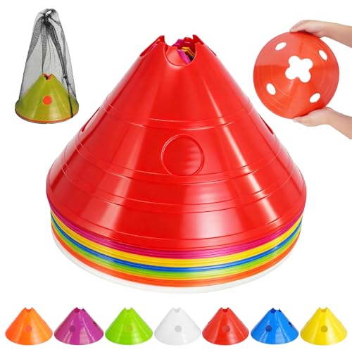 21 Pcs Jumbo Disc Cones with Mesh Bag, Large Soccer Cones Agility Training Sports Equipment for Football Basketball Ice Rink