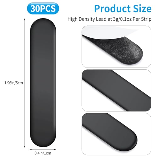 30PCS Lead Tapes, 3g High Adhesive Lead Tape for Pickleballs,Tennis, Golf Clubs, Adjust The Paddle Weighted Lead Tape and Add Swing Weight - color: Black