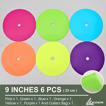 LEZER 9 Inch Flat Cones, Spot Markers, Soccer Cones, Field Court Markers, Sit Spots, Flat Discs, Soccer Training Equipment, Agility Practice, Football, Made in Taiwan - style: 9 inch with 6 pcs