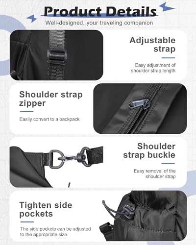 SEAFEW Large Black Convertible Sling Crossbody Backpack Shoulder Bag for Men Women, Waterproof Nylon Chest Bag One Strap Back Pack for Hiking Walking Biking Travel Cycling with USB Charger Port - color: Black-large-convertible