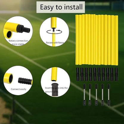 Soccer Agility Training Equipment, 6 Adjustable Soccer Training Agility Poles, 1 Speed Agility Ladder,10 Soccer Agility Cones for Training, 1 Jump Rope + Storage Bag for Youth Soccer Drills - color: yellow