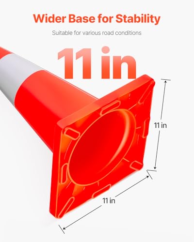 VEVOR 12Pack 18" Traffic Cones, Safety Road Parking Cones PVC Base, Orange Traffic Cone with Reflective Collars, Hazard Construction Cones for Home Traffic Parking - size: 18"(12Cones)